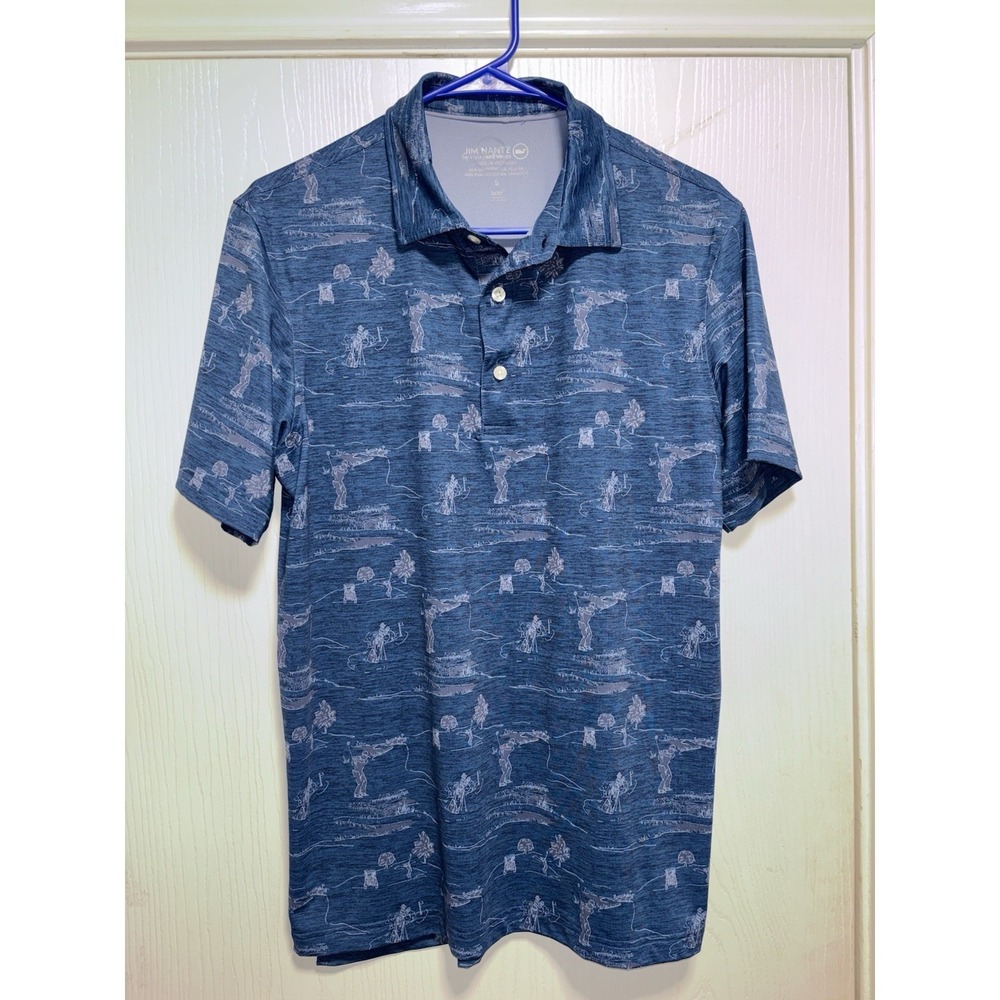 Vineyard Vines Jim Nantz‎ Golf Polo Men's Size Small  Blue Golfer Graphic Design